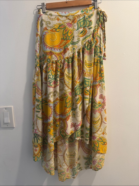 Haute Hippie Dresses & Skirts - Haute Hippie Cream Paisley High-Low Wrap Skirt with Yellow & Green